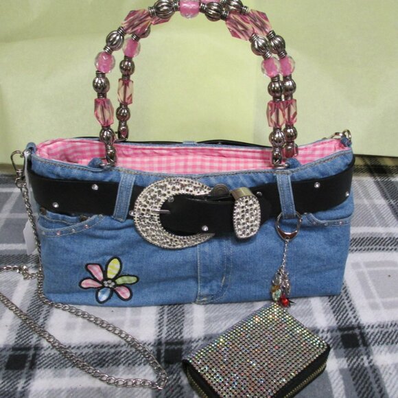 P2375-New BOOTY Bag with Retro Gingham Daisy and Glitter Wallet - Picture 1 of 7
